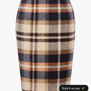 Plaid Pencil Skirt in Navy and Beige